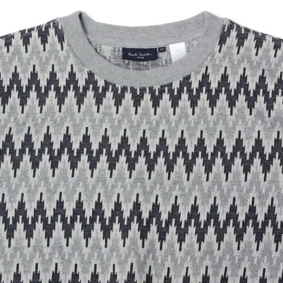 PAUL SMITH JEANS Size S Zig Zag Grey Cotton Crew-Neck Pullover Men's Sweater 943 - Picture 2 of 4